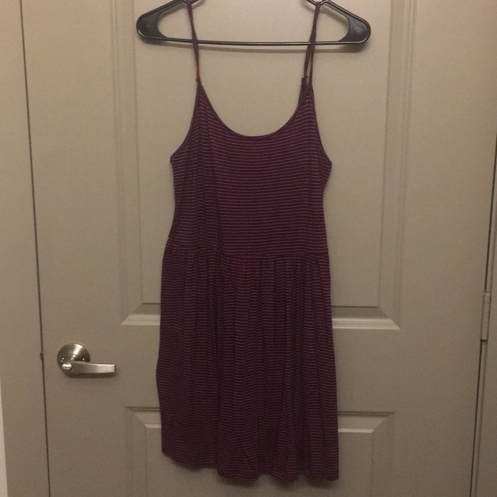 Spaghetti strap black/red striped dress